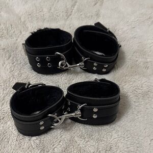 Black Faux Leather Cuffs (Wrist & Ankle) Faux Fur Lined - NWOT